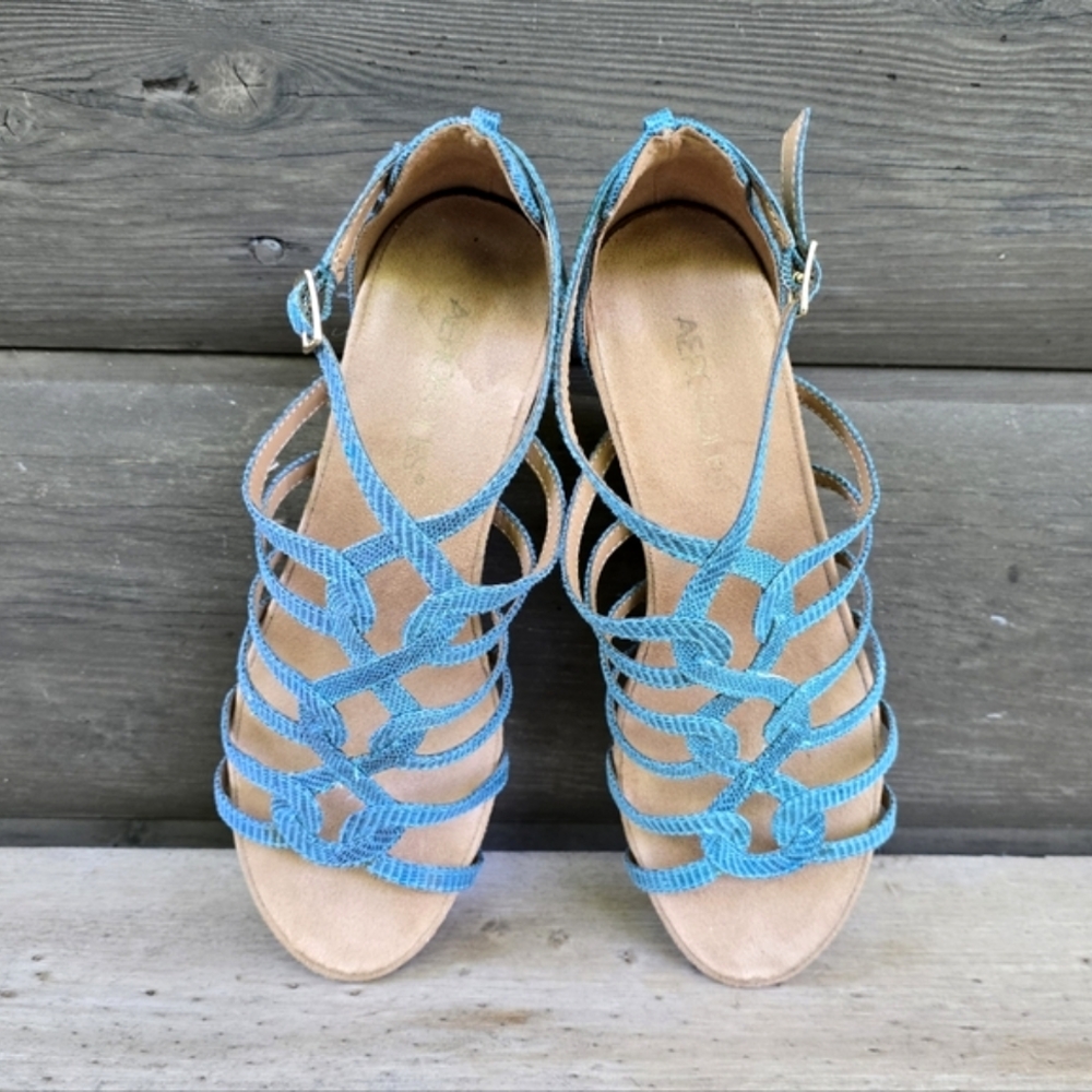 AEROSOLES Great Plush Coastal Boho Luxe Caged Comfort Cork Wedge Sandals 7M - Picture 7 of 16